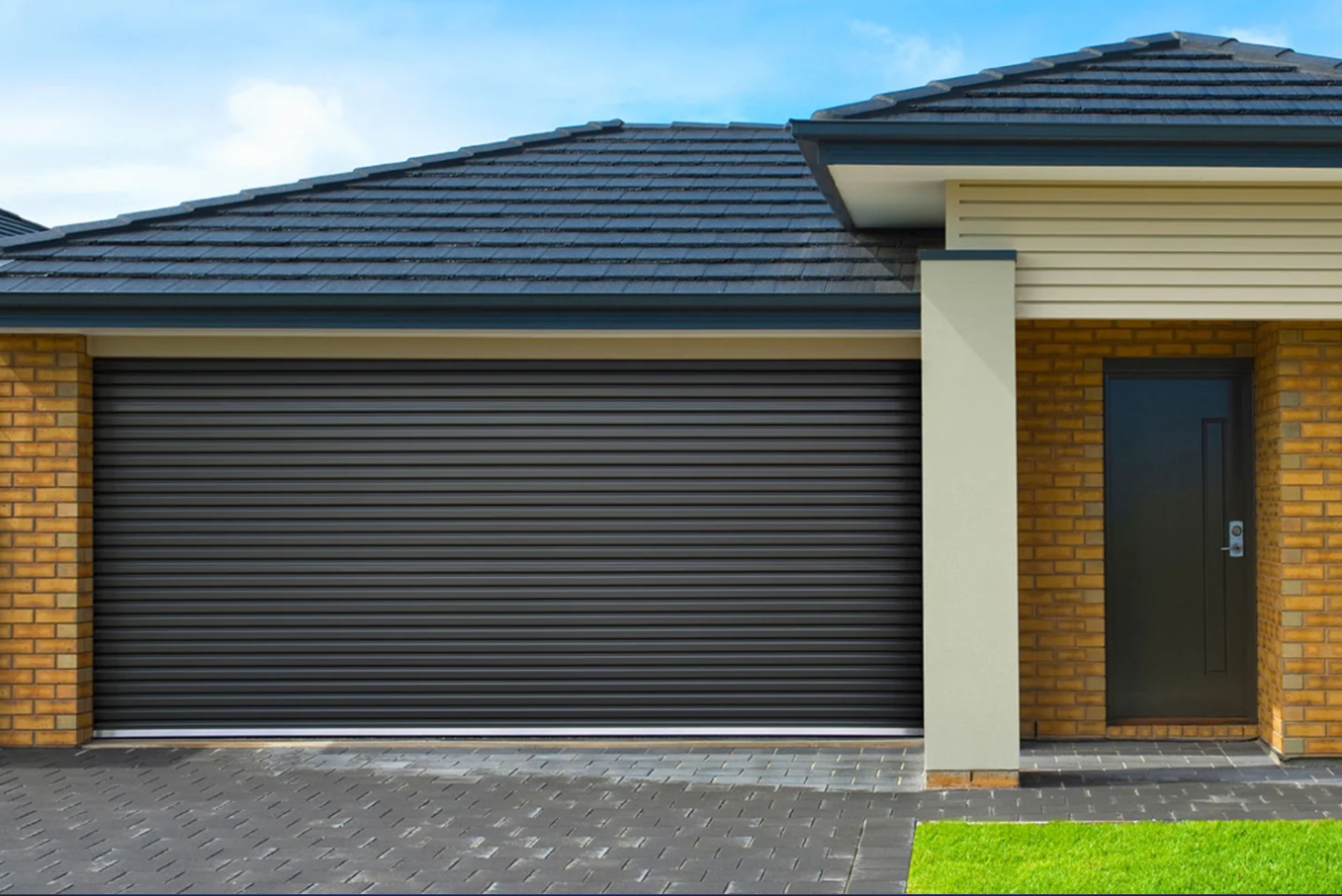 Custom garage door with a modern aluminum design for enhanced security and style"